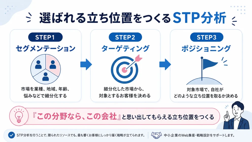 市場を分け、対象顧客を決め、選ばれる立ち位置を作るSTP分析の流れ