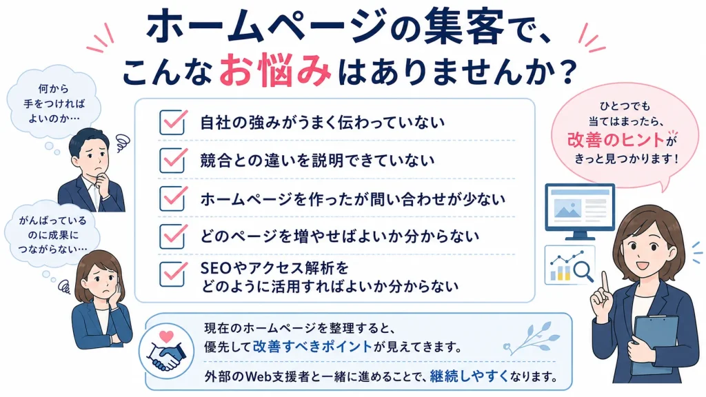ホームページの集客で、こんなお悩みはありませんか?